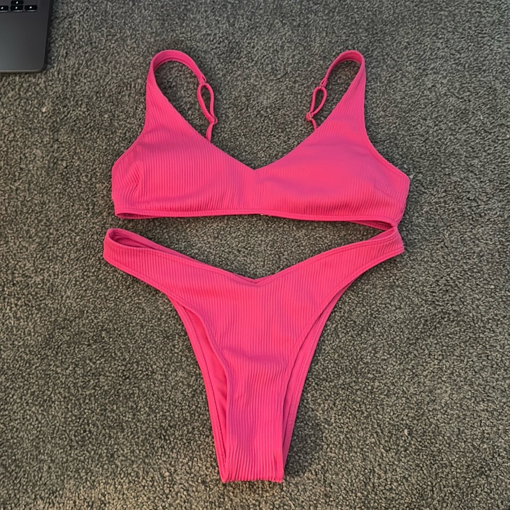 small hot pink textured bikini
